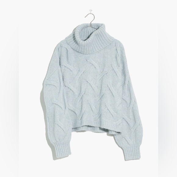 NWT Madewell Somervell Cable Turtleneck Sweater in Heather Iceberg - Picture 1 of 6